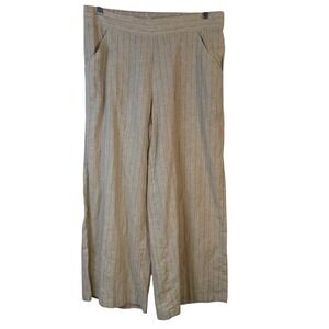 Max Studio Linen Blend Wide Leg‎ Pinstripe Pants Natural Black XL NEW